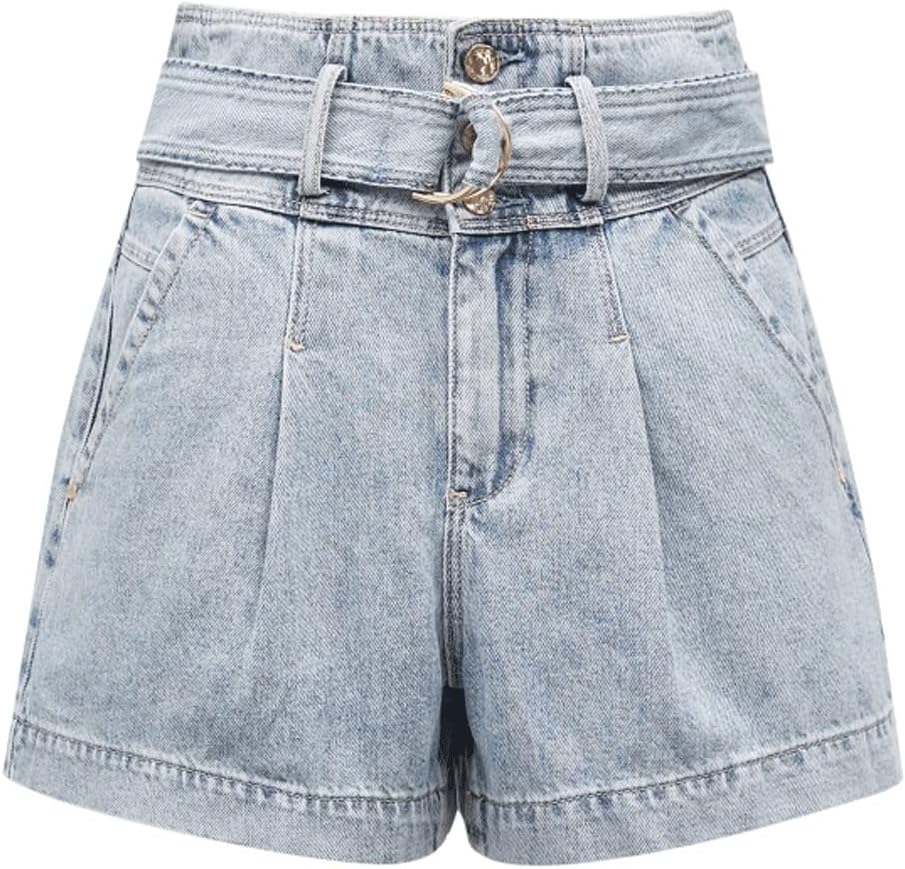 SMEJS 女性の夏のデニムショーツ甘いベルト A ラインハイウエスト